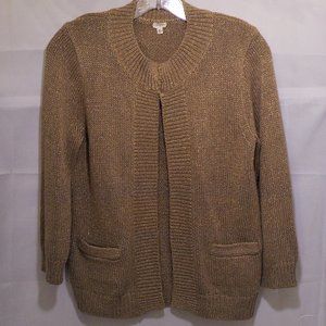 Open Front Cardigan, Camel w/Gold Lurex & Pockets